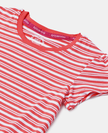 Super Combed Cotton Elastane Rib Striped Short Sleeve T-Shirt - Dubarry & White-3