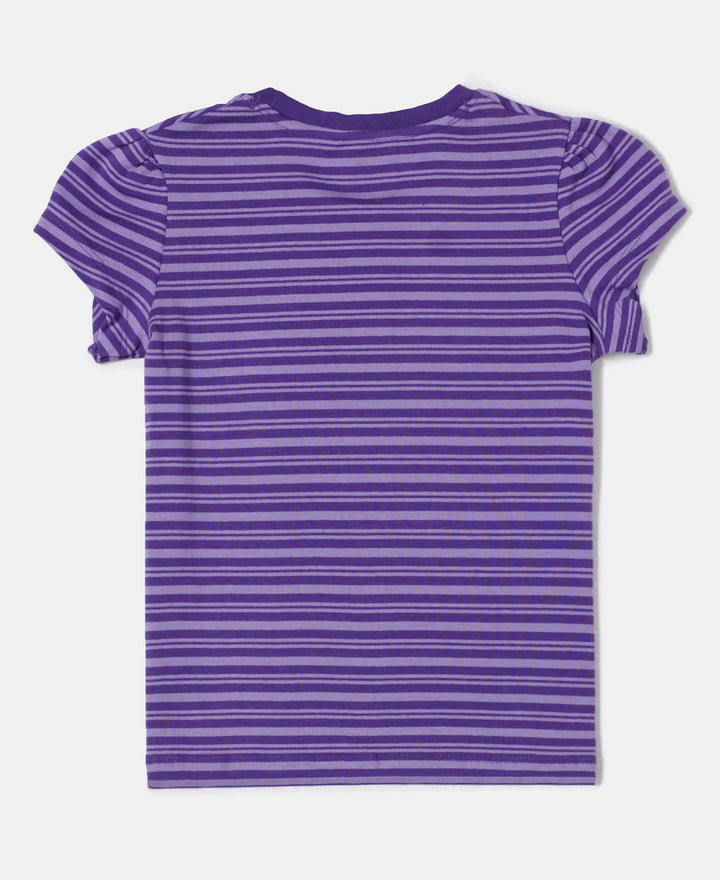Super Combed Cotton Elastane Rib Striped Short Sleeve T-Shirt - Royal Purple & Paisley Purple-2