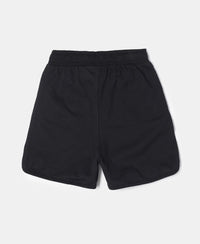 Super Combed Cotton Rich Graphic Printed Shorts with Curved Hem - Black-2