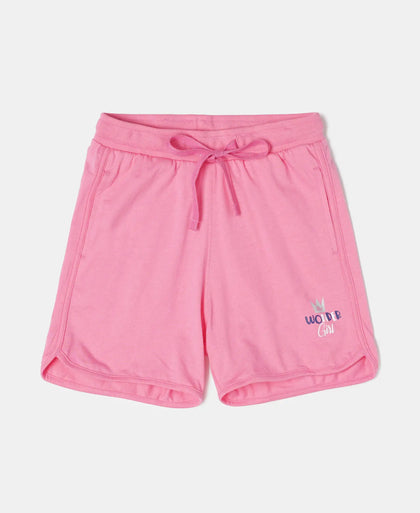 Super Combed Cotton Rich Graphic Printed Shorts with Curved Hem - Pink Carnation-1