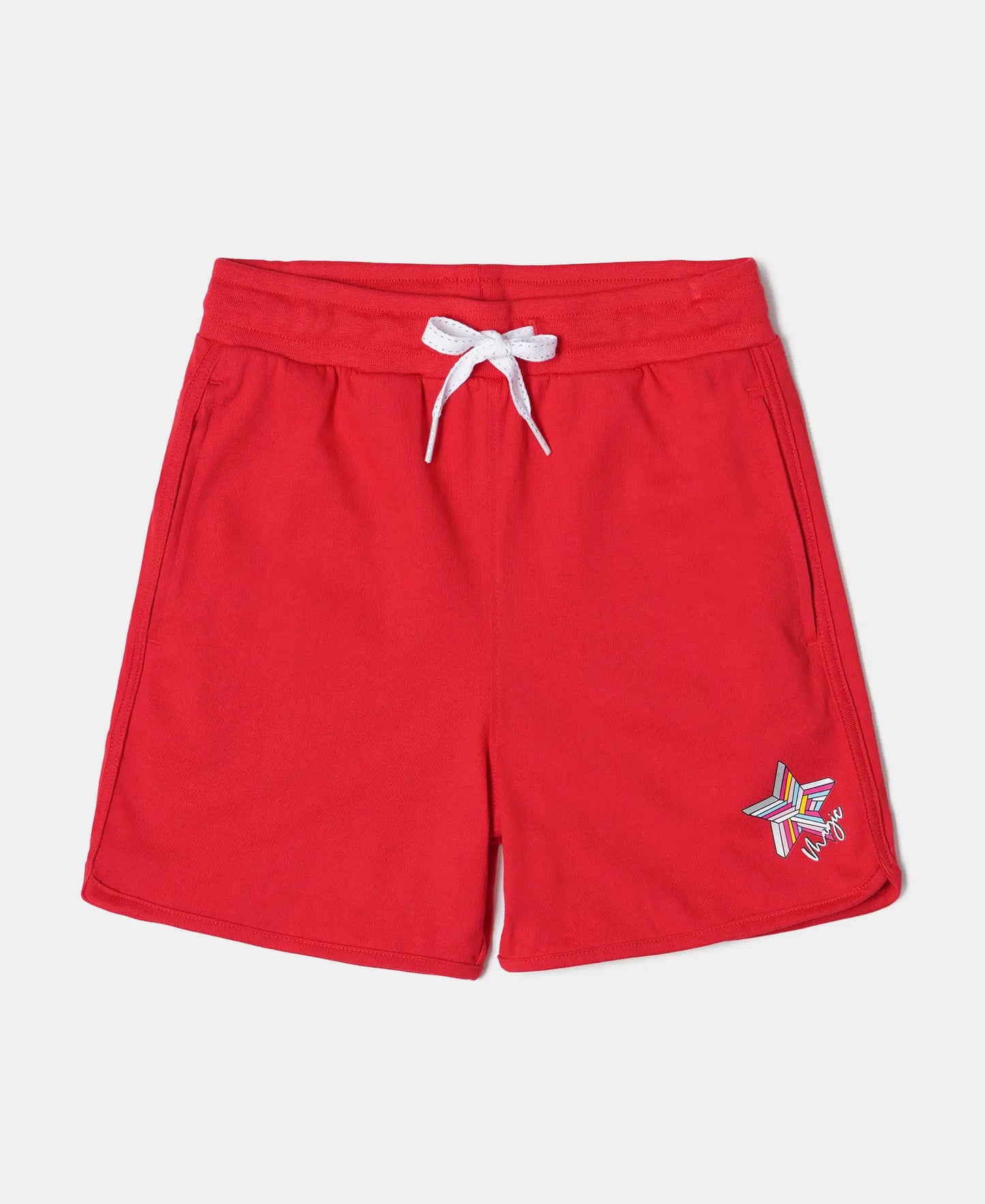 Super Combed Cotton Rich Graphic Printed Shorts with Curved Hem - Rio Red-1