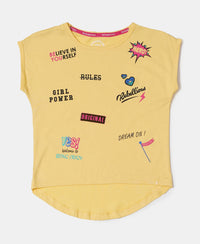 Micro Modal Cotton Printed Short Sleeve T-Shirt with Hi Low Hem - Banana Cream-1