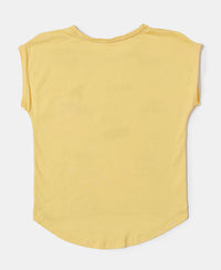 Micro Modal Cotton Printed Short Sleeve T-Shirt with Hi Low Hem - Banana Cream-2
