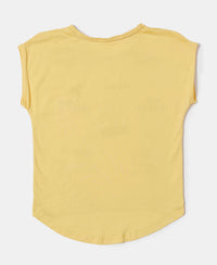 Micro Modal Cotton Printed Short Sleeve T-Shirt with Hi Low Hem - Banana Cream-2
