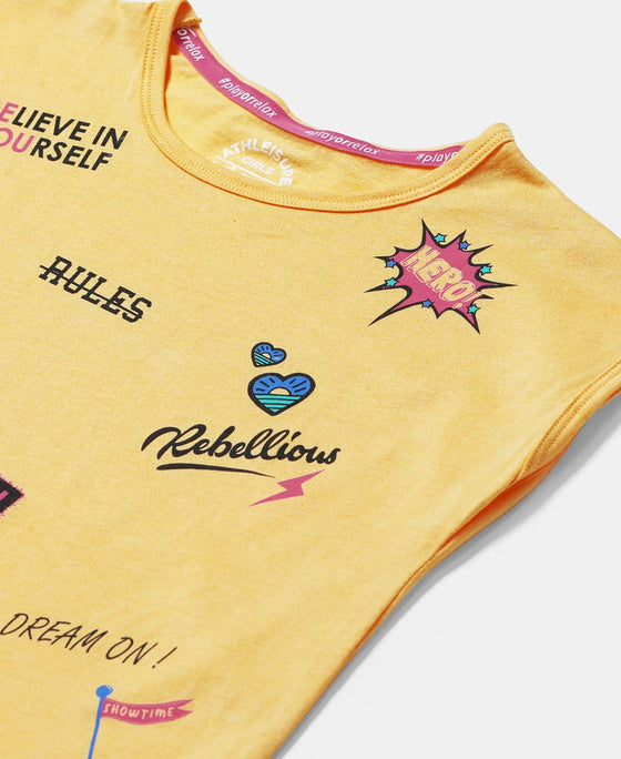 Micro Modal Cotton Printed Short Sleeve T-Shirt with Hi Low Hem - Banana Cream-3