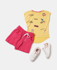 Micro Modal Cotton Printed Short Sleeve T-Shirt with Hi Low Hem - Banana Cream-4