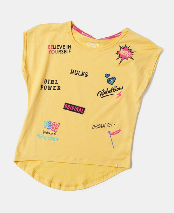 Micro Modal Cotton Printed Short Sleeve T-Shirt with Hi Low Hem - Banana Cream-5