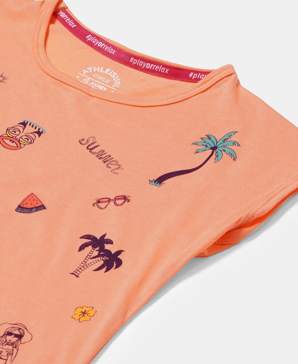 Micro Modal Cotton Printed Short Sleeve T-Shirt with Hi Low Hem - Coral Reef-3