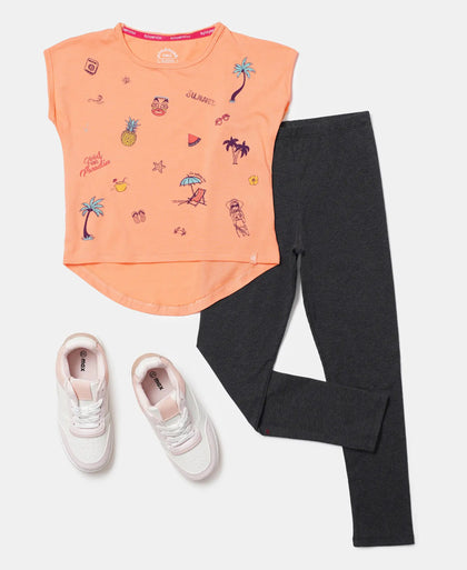 Micro Modal Cotton Printed Short Sleeve T-Shirt with Hi Low Hem - Coral Reef-4