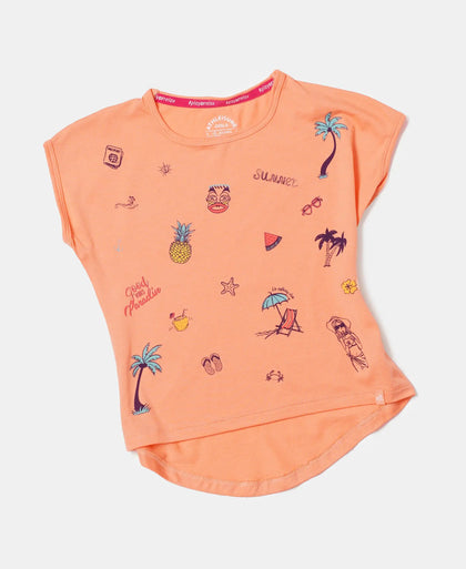 Micro Modal Cotton Printed Short Sleeve T-Shirt with Hi Low Hem - Coral Reef-5