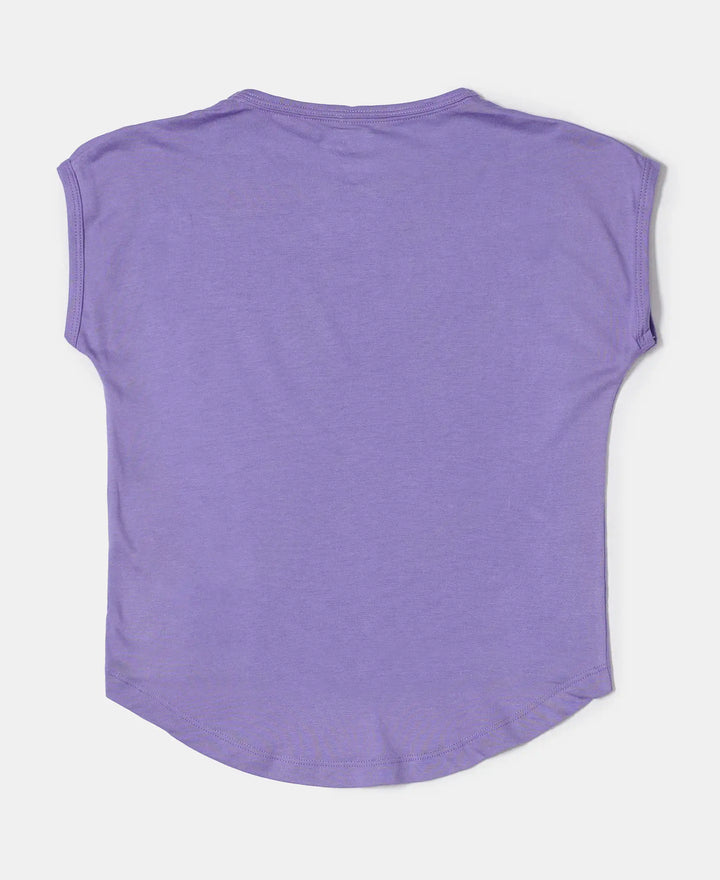 Micro Modal Cotton Printed Short Sleeve T-Shirt with Hi Low Hem - Paisley Purple-2