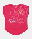 Micro Modal Cotton Printed Short Sleeve T-Shirt with Hi Low Hem - Ruby-1