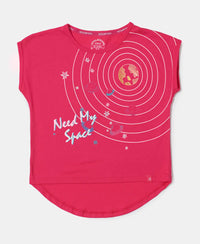 Micro Modal Cotton Printed Short Sleeve T-Shirt with Hi Low Hem - Ruby-1