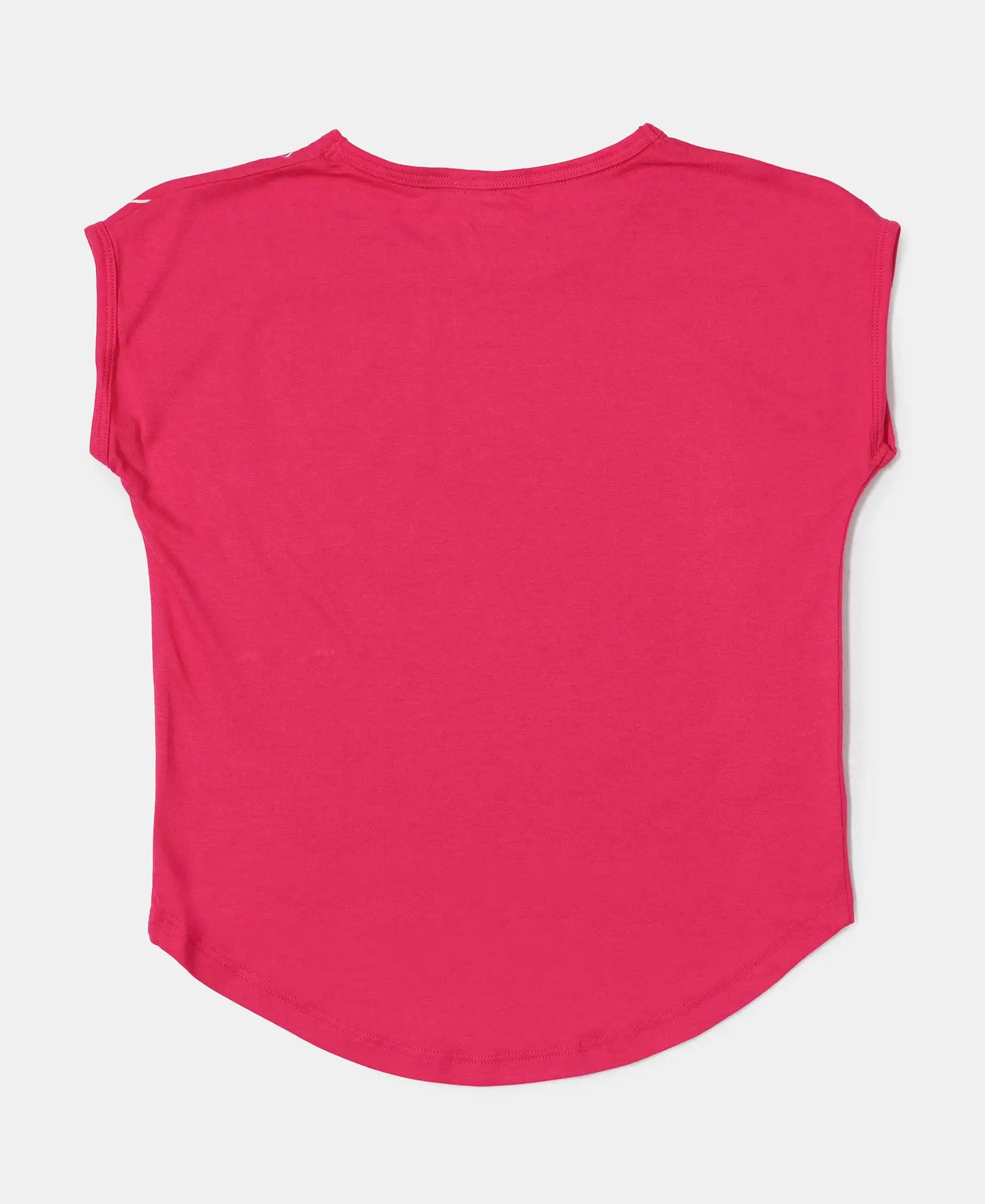 Micro Modal Cotton Printed Short Sleeve T-Shirt with Hi Low Hem - Ruby-2