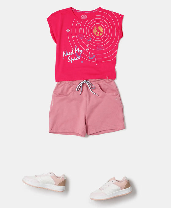 Micro Modal Cotton Printed Short Sleeve T-Shirt with Hi Low Hem - Ruby-4