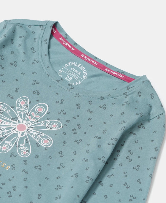 Super Combed Cotton Printed Full Sleeve T-Shirt - Mineral Blue-3