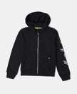 Super Combed Cotton French Terry Graphic Printed Hoodie Jacket - Black-1