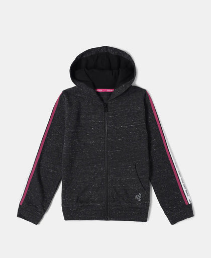 Super Combed Cotton French Terry Graphic Printed Hoodie Jacket - Black Snow Melange-1