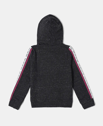 Super Combed Cotton French Terry Graphic Printed Hoodie Jacket - Black Snow Melange-2