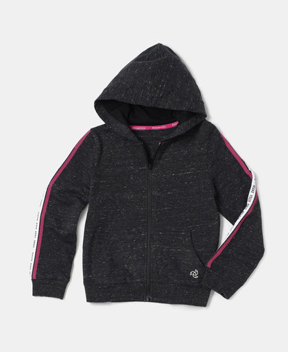 Super Combed Cotton French Terry Graphic Printed Hoodie Jacket - Black Snow Melange-5