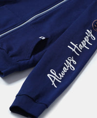 Super Combed Cotton French Terry Graphic Printed Hoodie Jacket - Imperial Blue-3
