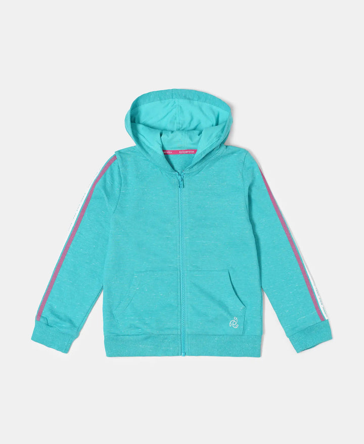 Super Combed Cotton French Terry Graphic Printed Hoodie Jacket - Paradise Teal Snow Melange-1