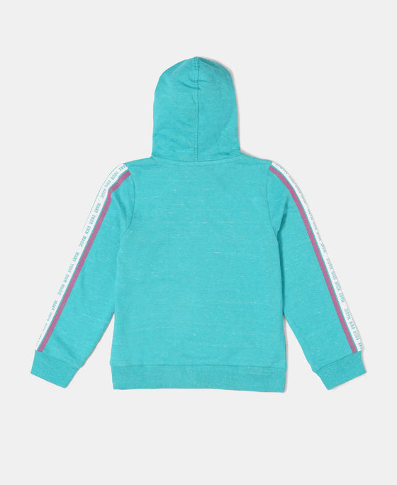 Super Combed Cotton French Terry Graphic Printed Hoodie Jacket - Paradise Teal Snow Melange-2