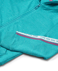 Super Combed Cotton French Terry Graphic Printed Hoodie Jacket - Paradise Teal Snow Melange-3