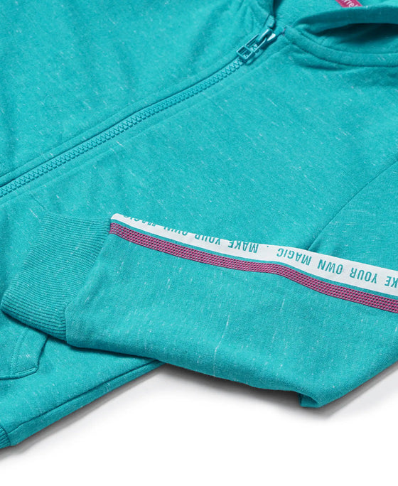 Super Combed Cotton French Terry Graphic Printed Hoodie Jacket - Paradise Teal Snow Melange-3