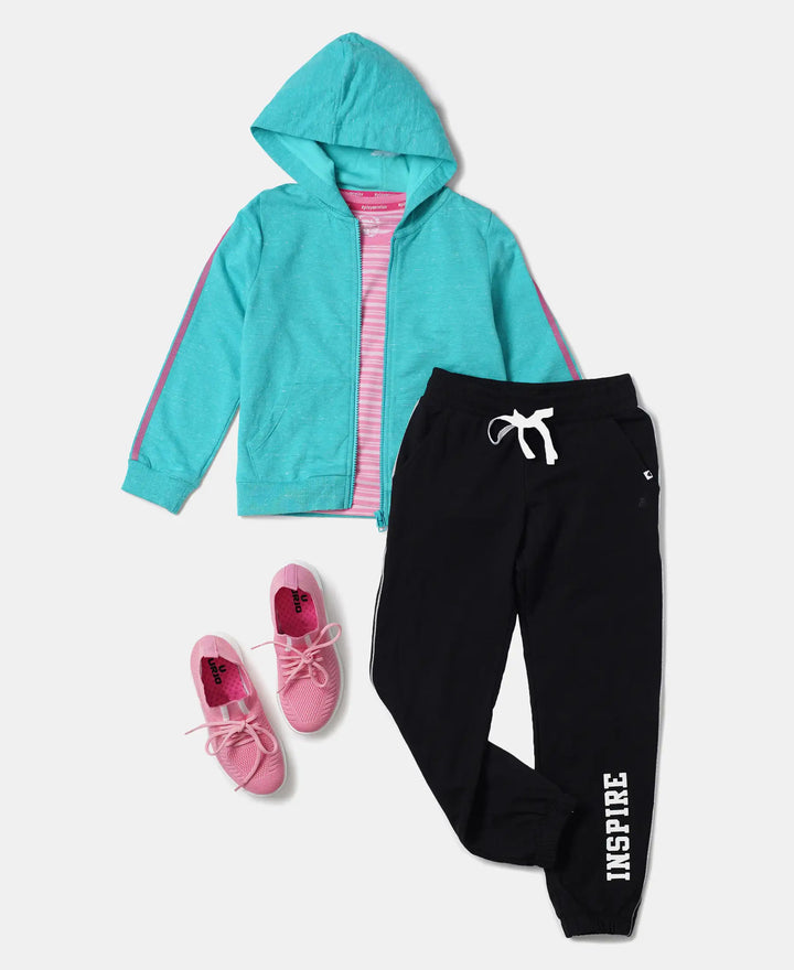Super Combed Cotton French Terry Graphic Printed Hoodie Jacket - Paradise Teal Snow Melange-4