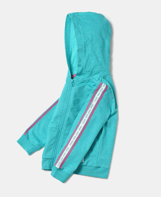 Super Combed Cotton French Terry Graphic Printed Hoodie Jacket - Paradise Teal Snow Melange-5