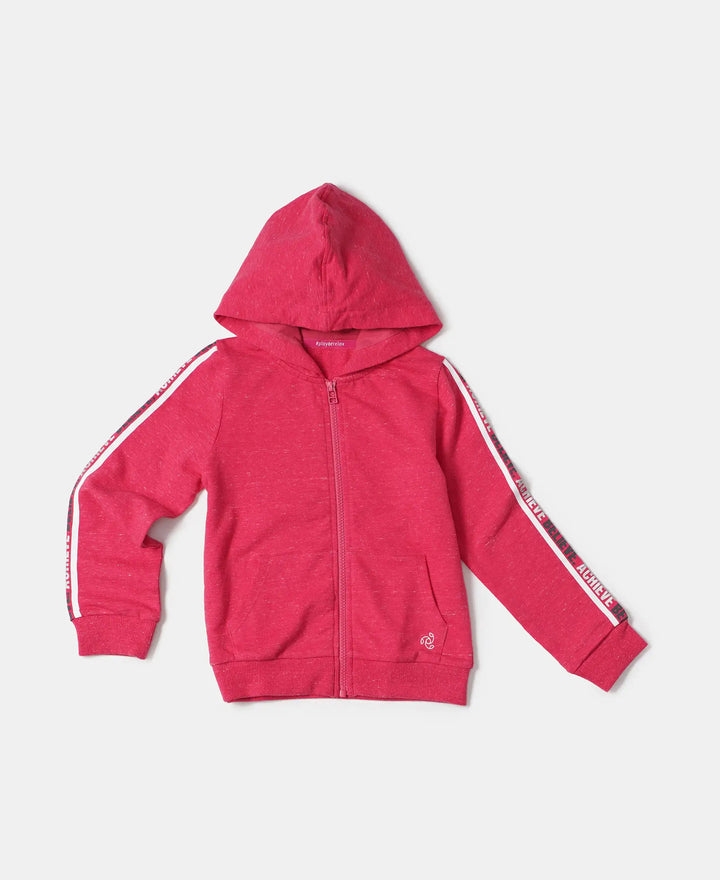 Super Combed Cotton French Terry Graphic Printed Hoodie Jacket - Ruby Snow Melange-5