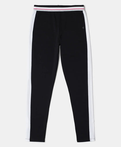 Super Combed Cotton Elastane Leggings with Contrast Side Panel - Black-1
