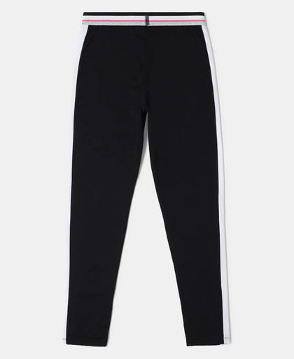 Super Combed Cotton Elastane Leggings with Contrast Side Panel - Black-2