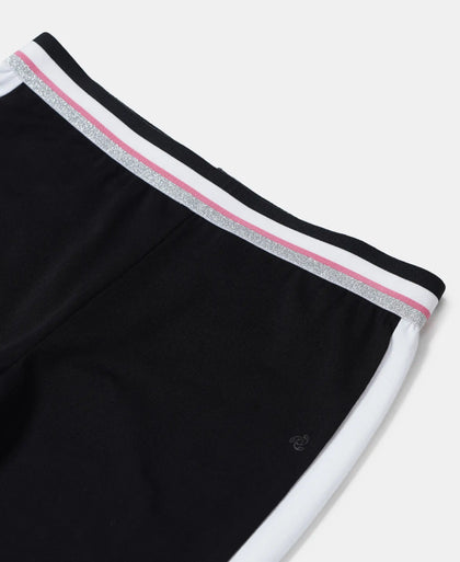 Super Combed Cotton Elastane Leggings with Contrast Side Panel - Black-3