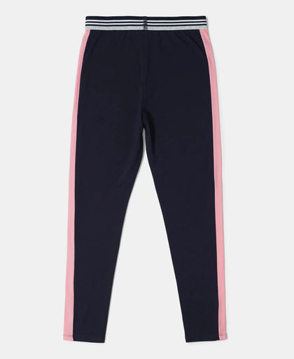 Super Combed Cotton Elastane Leggings with Contrast Side Panel - Cosmic Sapphire-2