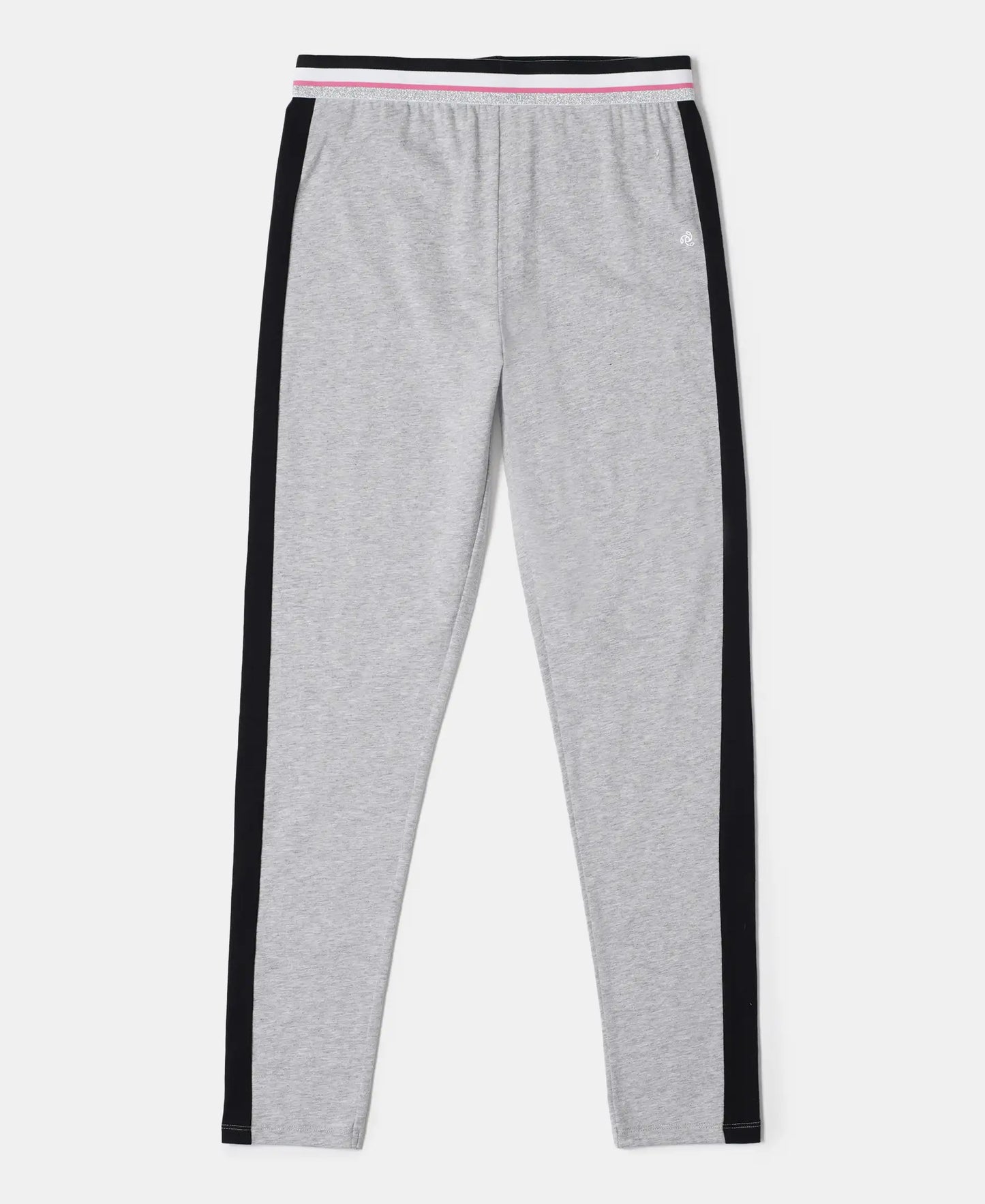 Super Combed Cotton Elastane Leggings with Contrast Side Panel - Light Grey Melange-1