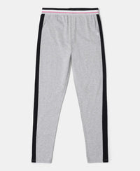 Super Combed Cotton Elastane Leggings with Contrast Side Panel - Light Grey Melange-1
