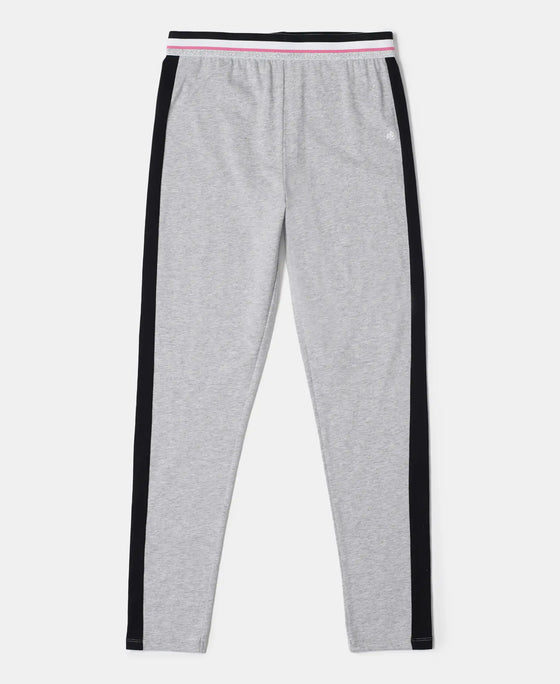 Super Combed Cotton Elastane Leggings with Contrast Side Panel - Light Grey Melange-1