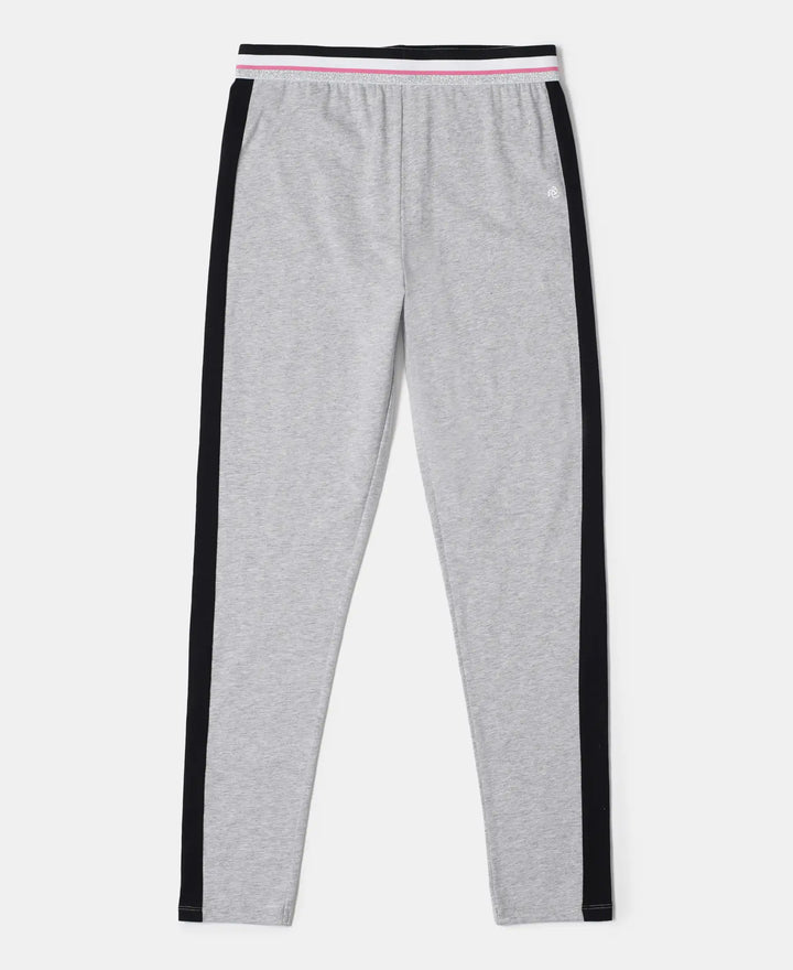 Super Combed Cotton Elastane Leggings with Contrast Side Panel - Light Grey Melange-1
