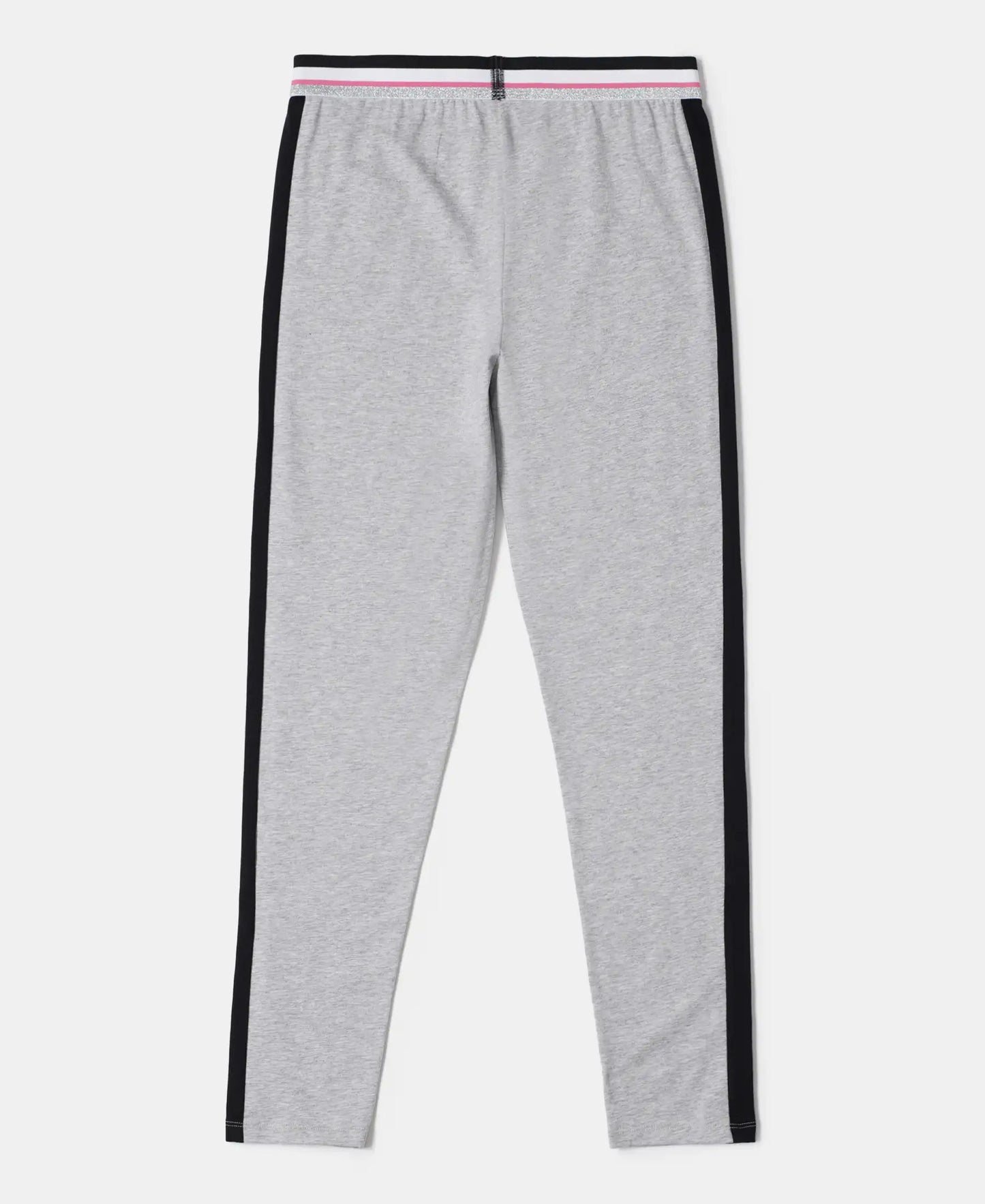 Super Combed Cotton Elastane Leggings with Contrast Side Panel - Light Grey Melange-2