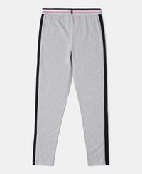 Super Combed Cotton Elastane Leggings with Contrast Side Panel - Light Grey Melange-2