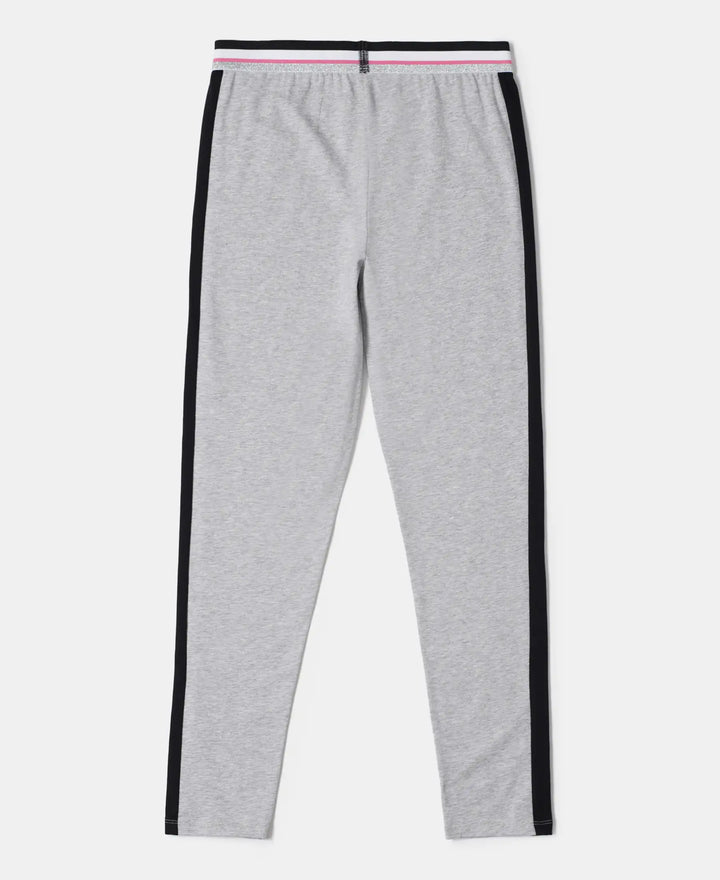 Super Combed Cotton Elastane Leggings with Contrast Side Panel - Light Grey Melange-2