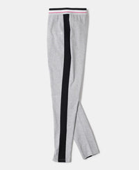 Super Combed Cotton Elastane Leggings with Contrast Side Panel - Light Grey Melange-5