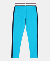 Super Combed Cotton Elastane Leggings with Contrast Side Panel - Sky Dive-2