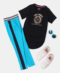 Super Combed Cotton Elastane Leggings with Contrast Side Panel - Sky Dive-4