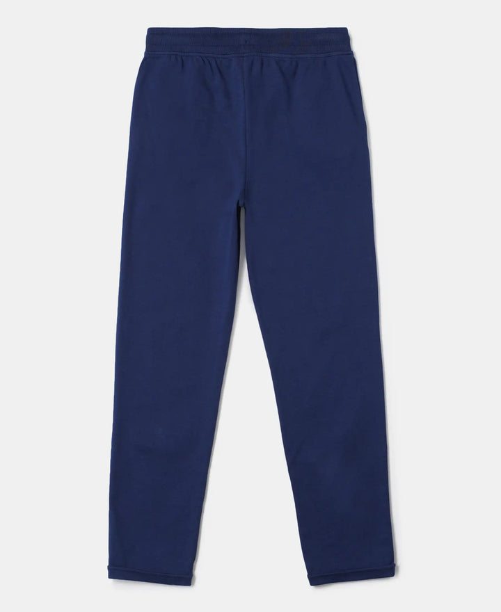 Super Combed Cotton Straight Fit Trackpants with Contrast Taping - Imperial Blue-2