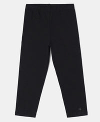 Super Combed Cotton Elastane Three Quarter Leggings - Black - Black-1