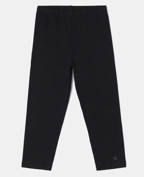 Super Combed Cotton Elastane Three Quarter Leggings - Black - Black-1