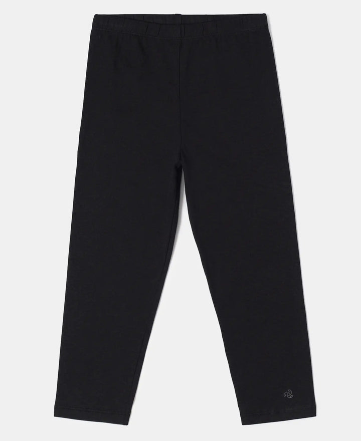Super Combed Cotton Elastane Three Quarter Leggings - Black - Black-1